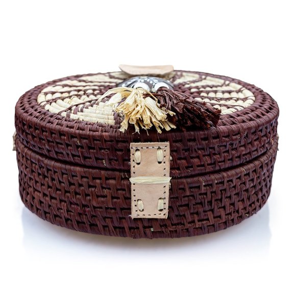 Brand New Handwoven Round Rattan Bag Shoulder Leather Straps Boho Chic - Picture 7 of 9